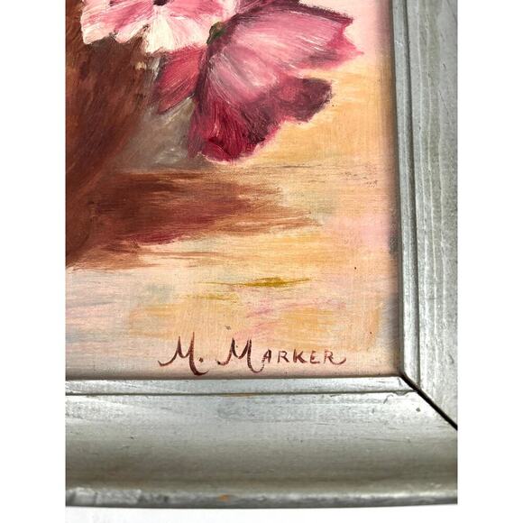 VTG Oil Painting Signed Flower Vase Framed MCM 80s Still Life Original Floral - Picture 5 of 10